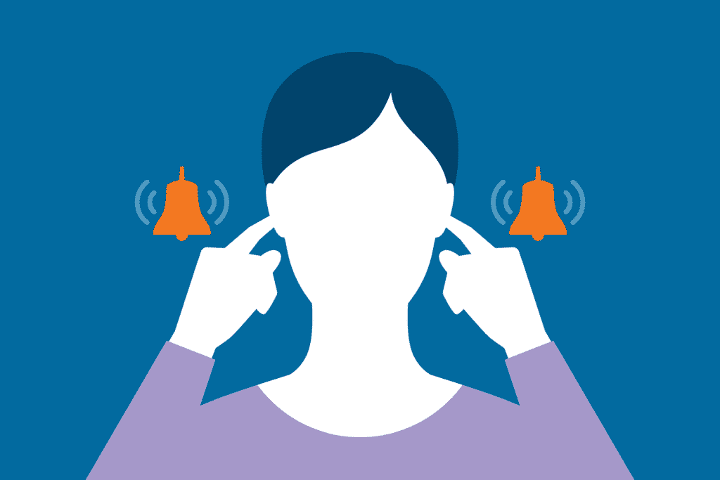 Graphic of woman holding ears